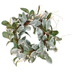 22 In. Artificial Magnolia Leaves Wreath With White Berries