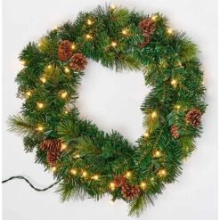 1.8 Ft. Artificial Lighted Pine And Cone Wreath