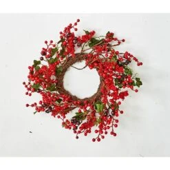 14 In. Artificial Mixed Berry Leaf Wreath On Twig Base