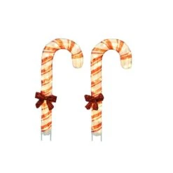 24 In. CCL LED 3d Red Candy Canes With Bows (Set Of 3)