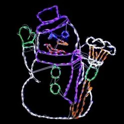 51 In. LED Christmas Lighted Snowman With Broom Metal Framed Holiday Decor