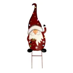 32 In. Metal Light Up Santa Holding Present Yard Stake
