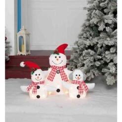 Set Of 3 Plush Snowman Family Sculpture -Northlight Shop christmas yard decorations es 67334 31 1000