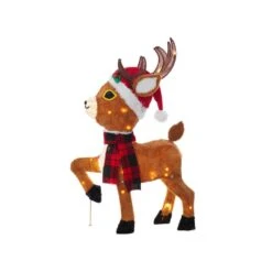 36 In. Tall UL LED Lighted Christmas Plush Tinsel Reindeer Sculpture