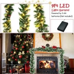 9 Ft. Battery Operated Pre-Lit LED Artificial Fall Garland With 50 LED Lights -Northlight Shop costway christmas garland ms2j 2831 4f 1000