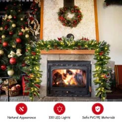 9 Ft. Battery Operated Pre-Lit LED Artificial Fall Garland With 100 LED Lights And Timer 12 9 Ft. Battery Operated Pre-Lit LED Artificial Fall Garland With 100 LED Lights And Timer -Northlight Shop costway christmas garland ms2j wr98 1f 1000