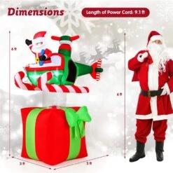 5 Ft. X 6 Ft. Christmas Inflatables Santa Claus With Helicopter On Gift Box -Northlight Shop costway christmas inflatables hcst04460 1f 1000