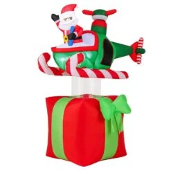 5 Ft. X 6 Ft. Christmas Inflatables Santa Claus With Helicopter On Gift Box
