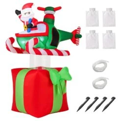 5 Ft. X 6 Ft. Christmas Inflatables Santa Claus With Helicopter On Gift Box -Northlight Shop costway christmas inflatables hcst04460 c3 1000