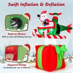 5 Ft. X 6 Ft. Christmas Inflatables Santa Claus With Helicopter On Gift Box -Northlight Shop costway christmas inflatables hcst04460 fa 1000
