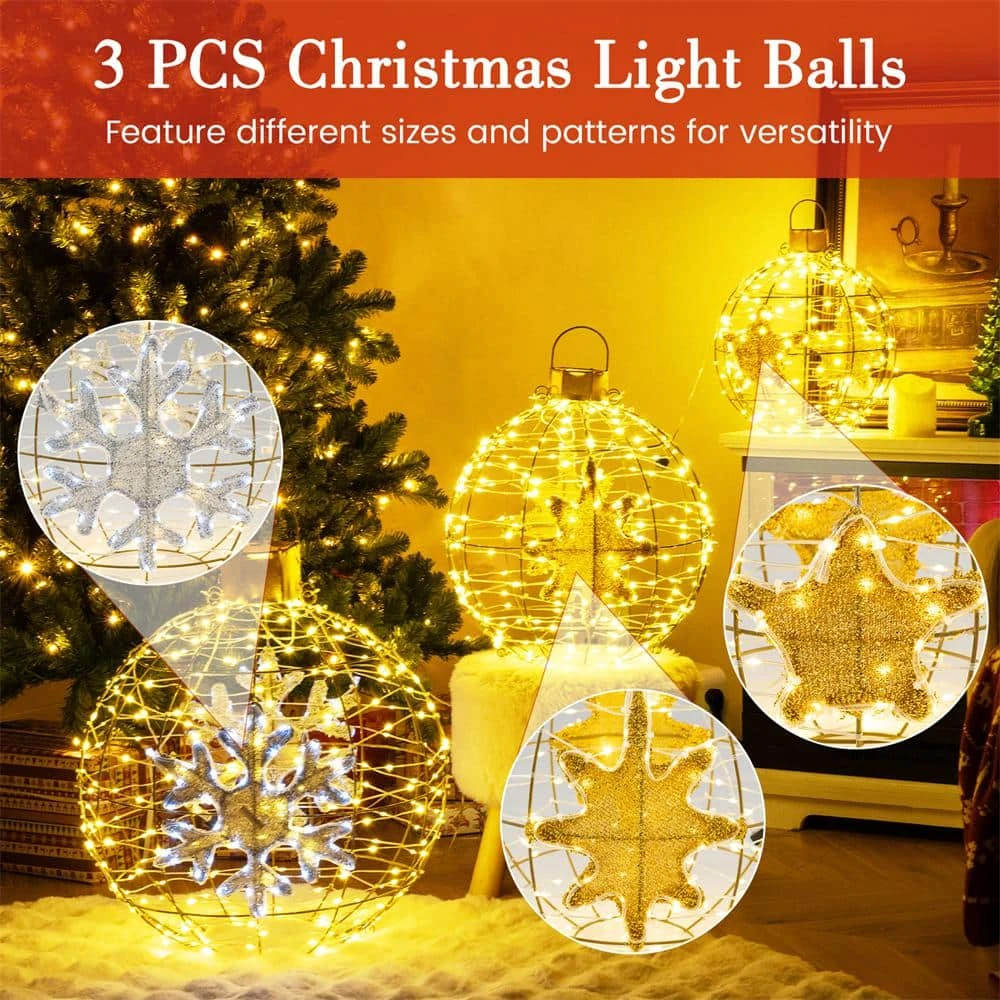1.75 Ft. 732-Count Bright LED Lights Gold Christmas Lantern Balls Ornaments Yard Decoration 6 1.75 Ft. 732-Count Bright LED Lights Gold Christmas Lantern Balls Ornaments Yard Decoration - Image 6