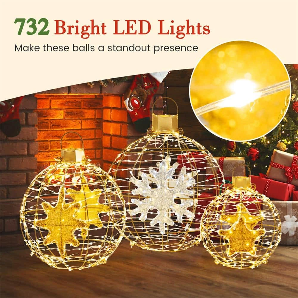 1.75 Ft. 732-Count Bright LED Lights Gold Christmas Lantern Balls Ornaments Yard Decoration 3 1.75 Ft. 732-Count Bright LED Lights Gold Christmas Lantern Balls Ornaments Yard Decoration - Image 3