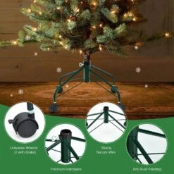 Metal Christmas Tree Stand With Rolling Wheels For Tree Up To 7 Ft. Tall -Northlight Shop costway christmas tree stands ms2j 3189gn 1f 1000