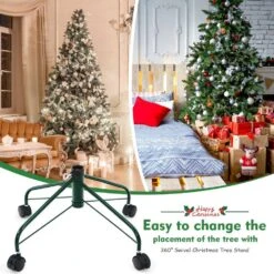 Metal Christmas Tree Stand With Rolling Wheels For Tree Up To 7 Ft. Tall -Northlight Shop costway christmas tree stands ms2j 3189gn 44 1000