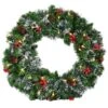 24 In. Green Pre-Lit LED Artificial Christmas Wreath With Pinecones And Red Berries -Northlight Shop costway christmas wreaths ms2j h8b7 64 1000