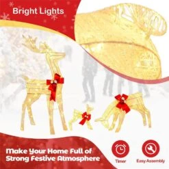 45.5 In. Height 3 PCS Lighted Reindeer Family Set Pre-lit Christmas Decoration With 230 LED Lights -Northlight Shop costway christmas yard decorations cm24244us 1d 1000