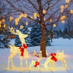 45.5 In. Height 3 PCS Lighted Reindeer Family Set Pre-lit Christmas Decoration With 230 LED Lights -Northlight Shop costway christmas yard decorations cm24244us 4f 1000