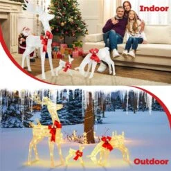 45.5 In. Height 3 PCS Lighted Reindeer Family Set Pre-lit Christmas Decoration With 230 LED Lights -Northlight Shop costway christmas yard decorations cm24244us fa 1000