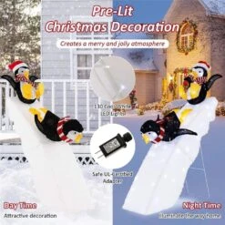 4 Ft. Pre-Lit Christmas Penguin Ice Skating Decoration With Snowy Slide And LED Lights -Northlight Shop costway christmas yard decorations cm24281us 66 1000