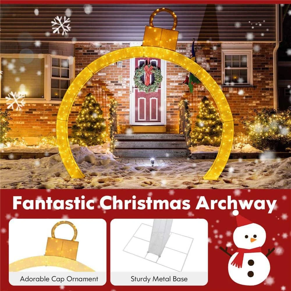 10.5 Ft. Christmas Pre-Lit Arch With Gold Ornament Cap 300 Warm White LED Lights 2 10.5 Ft. Christmas Pre-Lit Arch With Gold Ornament Cap 300 Warm White LED Lights - Image 2
