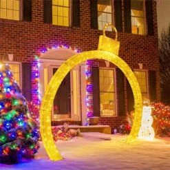 10.5 Ft. Christmas Pre-Lit Arch With Gold Ornament Cap 300 Warm White LED Lights 14 10.5 Ft. Christmas Pre-Lit Arch With Gold Ornament Cap 300 Warm White LED Lights -Northlight Shop costway christmas yard decorations hcst04463 1f 1000