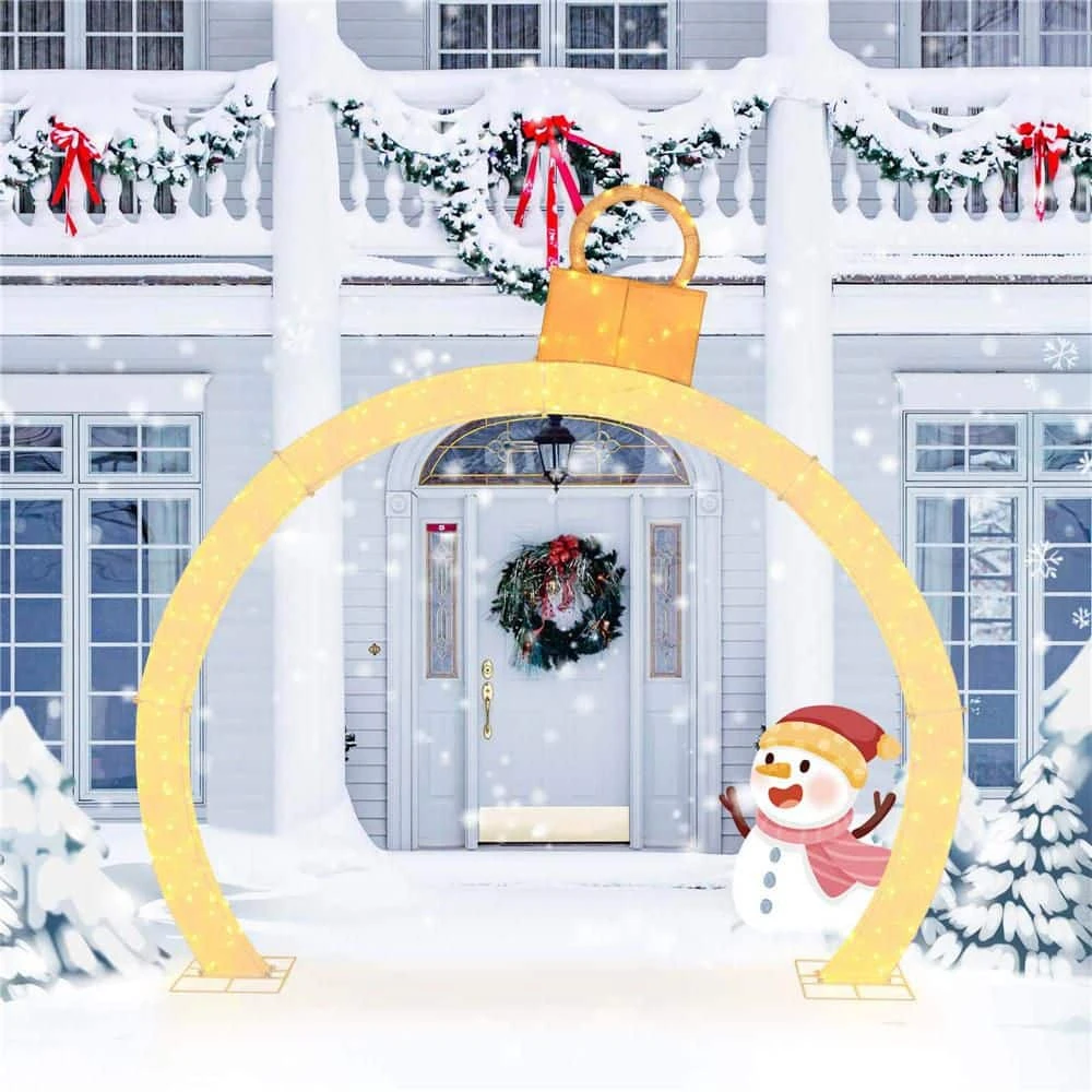 10.5 Ft. Christmas Pre-Lit Arch With Gold Ornament Cap 300 Warm White LED Lights 7 10.5 Ft. Christmas Pre-Lit Arch With Gold Ornament Cap 300 Warm White LED Lights - Image 7