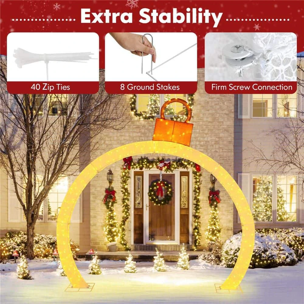 10.5 Ft. Christmas Pre-Lit Arch With Gold Ornament Cap 300 Warm White LED Lights 3 10.5 Ft. Christmas Pre-Lit Arch With Gold Ornament Cap 300 Warm White LED Lights - Image 3