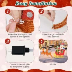 38.4 In. Multi-color Christmas Santa Claus With Reindeer LED Lights 12 Ground Stakes Cable Tiers 11 38.4 In. Multi-color Christmas Santa Claus With Reindeer LED Lights 12 Ground Stakes Cable Tiers -Northlight Shop costway christmas yard decorations hcst04466 4f 1000