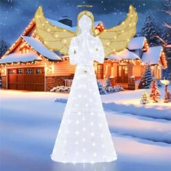 5 Ft Festive Pre-Lit Angel Christmas Decoration WithHalo Wings & 150 LED Lights Zip Ties Ground Stakes -Northlight Shop costway christmas yard decorations hcst04641 1f 1000