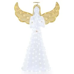 5 Ft Festive Pre-Lit Angel Christmas Decoration WithHalo Wings & 150 LED Lights Zip Ties Ground Stakes