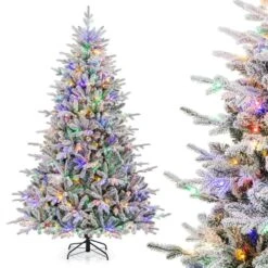 7 Ft. Multi Prelit LED Flocked Full Clastic Artificial Christmas Tree With 350 Multi-Function Cool Multi-Color Lights -Northlight Shop costway pre lit christmas trees hcst03323 1d 1000