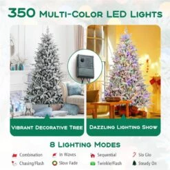 7 Ft. Multi Prelit LED Flocked Full Clastic Artificial Christmas Tree With 350 Multi-Function Cool Multi-Color Lights -Northlight Shop costway pre lit christmas trees hcst03323 1f 1000