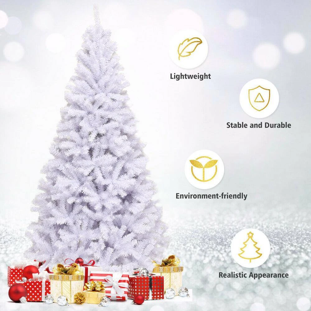 7.5 Ft. White Unlit Hinged Artificial Christmas Tree Pine Tree With 1346 Tips 5 7.5 Ft. White Unlit Hinged Artificial Christmas Tree Pine Tree With 1346 Tips - Image 5