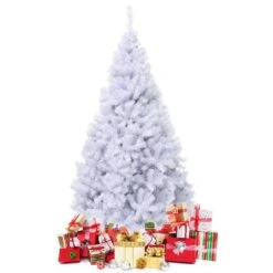 7.5 Ft. White Unlit Hinged Artificial Christmas Tree Pine Tree With 1346 Tips