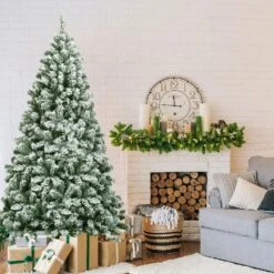 6 Ft. Unlit Snow Flocked Hinged Pine Artificial Christmas Tree With 928 Branch Tips -Northlight Shop costway unlit christmas trees ms2j 2866 31 1000