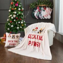 50 In. X 60 In. Polyester Microfiber Paws Christmas Throw With 18 In. Square Pillow -Northlight Shop country living christmas textiles cl105muos 31 1000