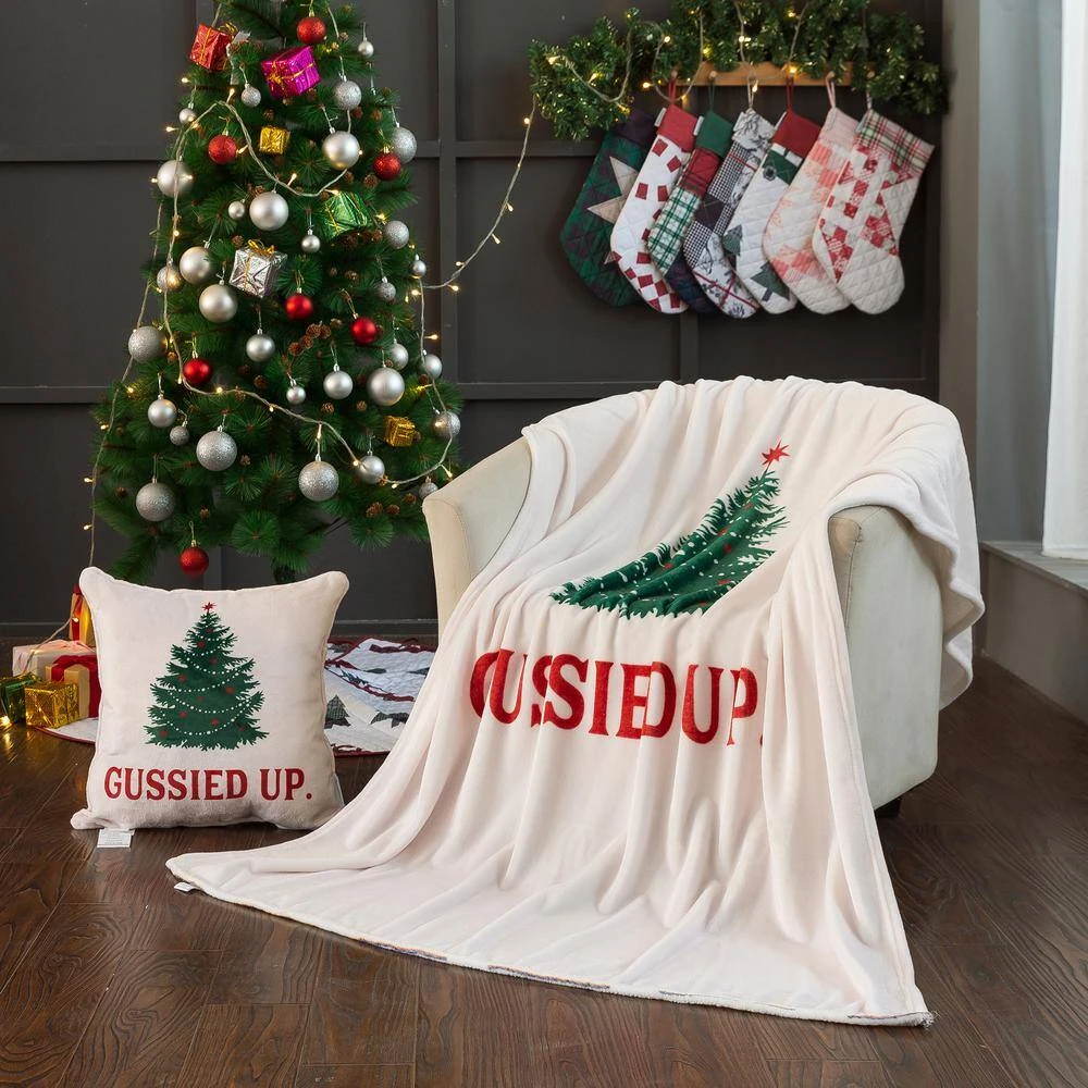 50 In. X 60 In. Polyester Microfiber Gussied Up Christmas Throw With 18 In. Square Pillow 8 50 In. X 60 In. Polyester Microfiber Gussied Up Christmas Throw With 18 In. Square Pillow - Image 8