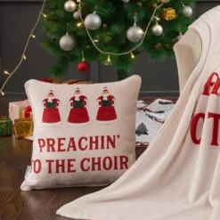50 In. X 60 In. Polyester Microfiber Preachin Christmas Throw With 18 In. Square Pillow 10 50 In. X 60 In. Polyester Microfiber Preachin Christmas Throw With 18 In. Square Pillow -Northlight Shop country living christmas textiles cl108muos 4f 1000