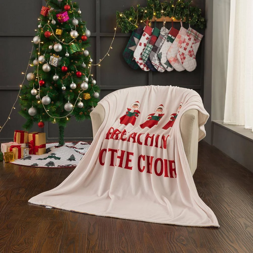 50 In. X 60 In. Polyester Microfiber Preachin Christmas Throw With 18 In. Square Pillow 2 50 In. X 60 In. Polyester Microfiber Preachin Christmas Throw With 18 In. Square Pillow - Image 2