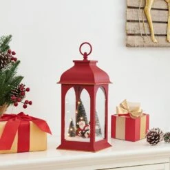 Tabletop Red Christmas Santa Winter Scene Diorama Lighted Lantern Decoration -Northlight Shop danya b christmas centerpieces uw1140 4f 1000