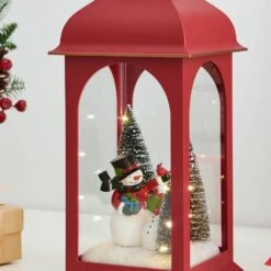 Tabletop Red Christmas Snowman Winter Scene Diorama Lighted Lantern Decoration -Northlight Shop danya b christmas centerpieces uw1152 1f 1000
