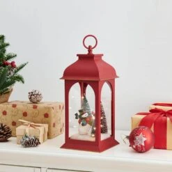 Tabletop Red Christmas Snowman Winter Scene Diorama Lighted Lantern Decoration -Northlight Shop danya b christmas centerpieces uw1152 4f 1000