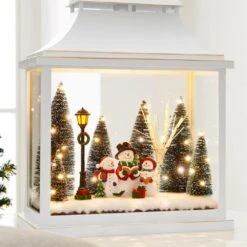 Tabletop White Christmas Holiday Winter Scene Diorama Lighted Lantern Decoration - Rectangle -Northlight Shop danya b christmas centerpieces uw1167 1f 1000