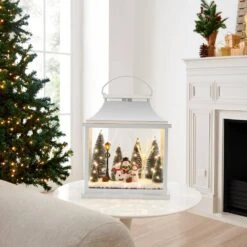 Tabletop White Christmas Holiday Winter Scene Diorama Lighted Lantern Decoration - Rectangle -Northlight Shop danya b christmas centerpieces uw1167 31 1000