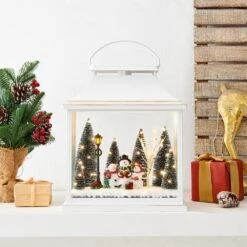 Tabletop White Christmas Holiday Winter Scene Diorama Lighted Lantern Decoration - Rectangle -Northlight Shop danya b christmas centerpieces uw1167 c3 1000