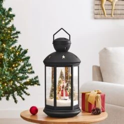 Tabletop Christmas Holiday Winter Scene Falling Snow Music Snowglobe Diorama Lit Lantern Decoration - Black 8 Tabletop Christmas Holiday Winter Scene Falling Snow Music Snowglobe Diorama Lit Lantern Decoration - Black -Northlight Shop danya b christmas centerpieces uw1216bk c3 1000