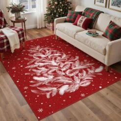 Christmas 4 Ft. X 6 Ft. Red Feather Christmas Tree Area Rug -Northlight Shop dark red haiimeid christmas doormats x25iu0105h 146 e1 1000