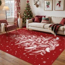 Christmas 6 Ft. X 9 Ft. Red Feather Christmas Tree Area Rug -Northlight Shop dark red haiimeid christmas doormats x25iu0105h 169 e1 1000