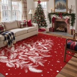 Christmas 8 Ft. X 10 Ft. Red Feather Christmas Tree Area Rug -Northlight Shop dark red haiimeid christmas doormats x25iu0105h 181 40 1000
