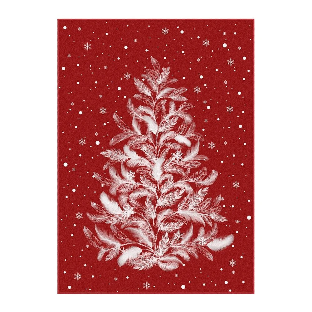 Christmas 9 Ft. X 12 Ft. Red Feather Christmas Tree Area Rug 1 Christmas 9 Ft. X 12 Ft. Red Feather Christmas Tree Area Rug